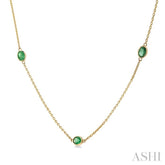 4x3 MM Oval Cut Emerald Precious Station Necklace in 14K Yellow Gold